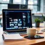 Écran d'ordinateur portable avec visioconférence ouverte.