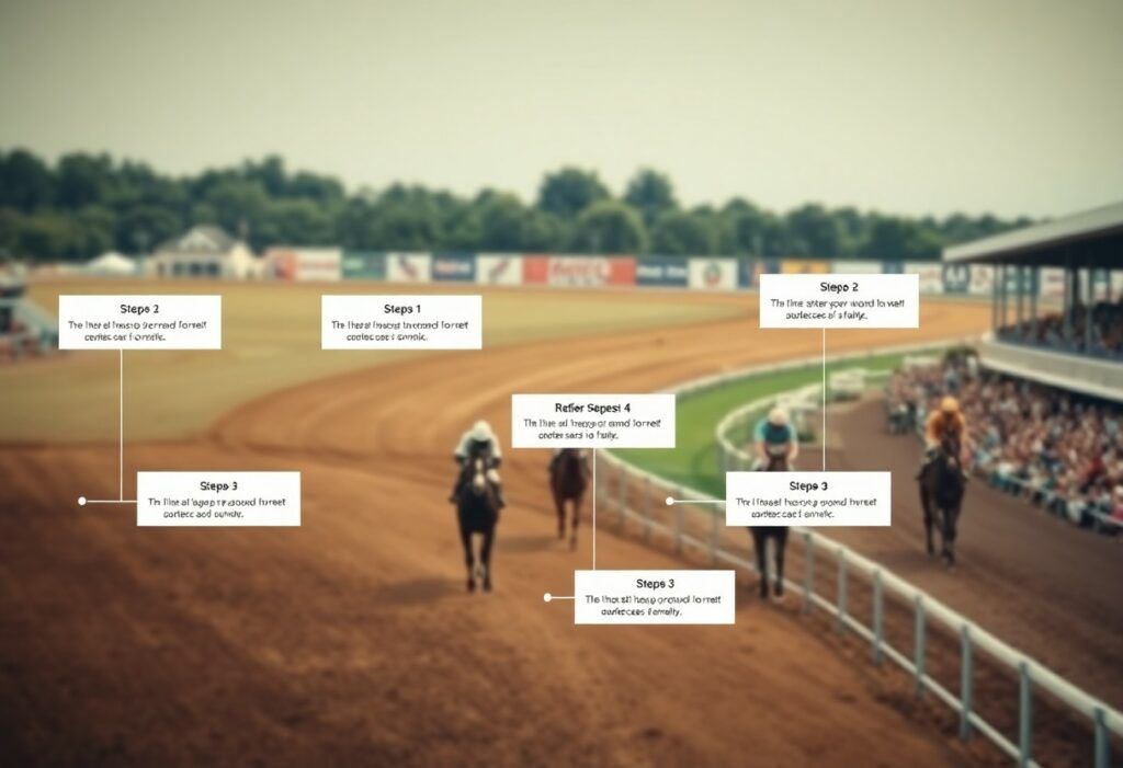 Course de chevaux sur piste avec annotations floues.