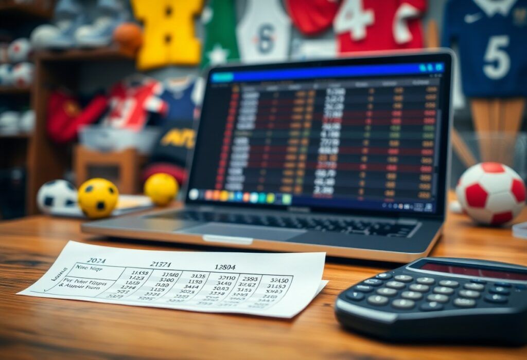 Ordinateur portable avec tableau et objets de sport.