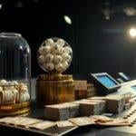 Salle de tirage de loterie avec cartes et machines.