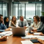 Réunion d'équipe autour d'un ordinateur de bureau.