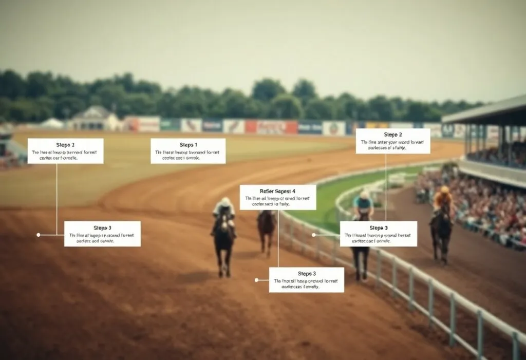 Course de chevaux sur piste avec annotations floues.