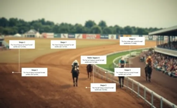 Course de chevaux sur piste avec annotations floues.