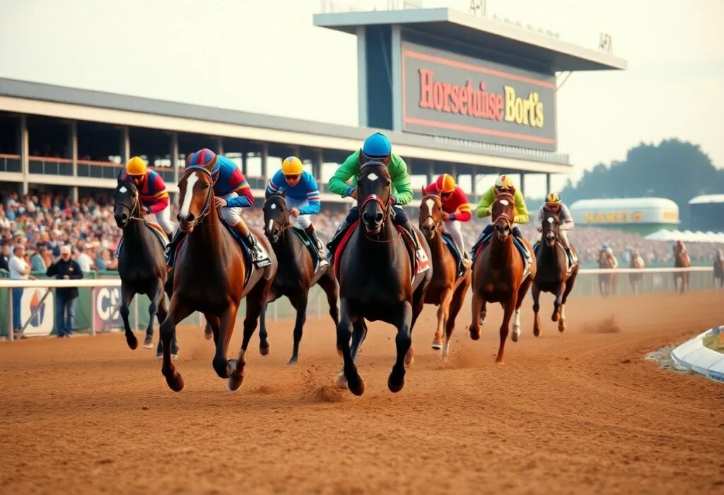 Course de chevaux sur piste en terre battue