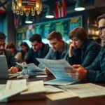 Groupe travaillant sur ordinateur et documents.