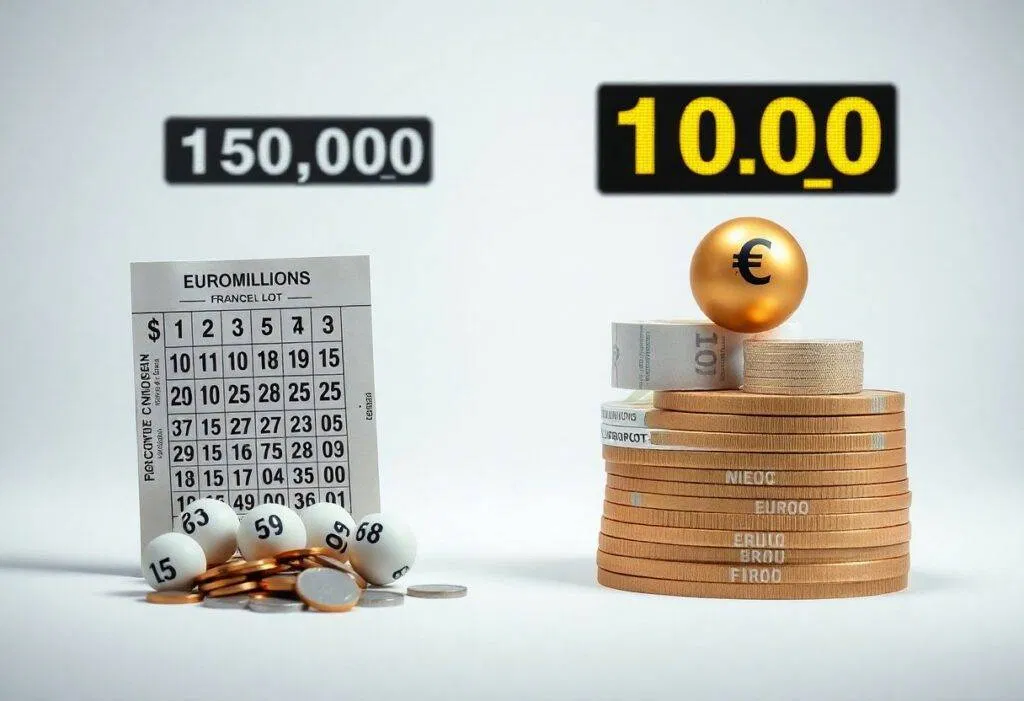 Billet Euromillions avec jetons et balles numérotées.