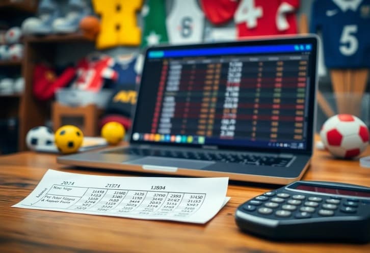 Ordinateur portable avec tableau et objets de sport.