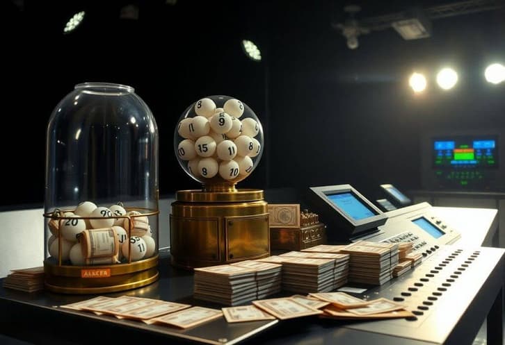 Salle de tirage de loterie avec cartes et machines.